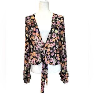 FREE PEOPLE Maybel Floral Blouse Black Combo